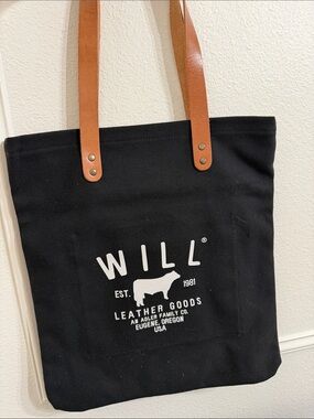 Will Leather Goods Black Canvas Tote with Tan Leather Handles